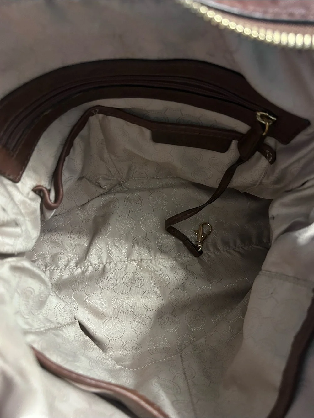Michael Kors Brown Studded Leather Satchel with leather & chain crossbody strap